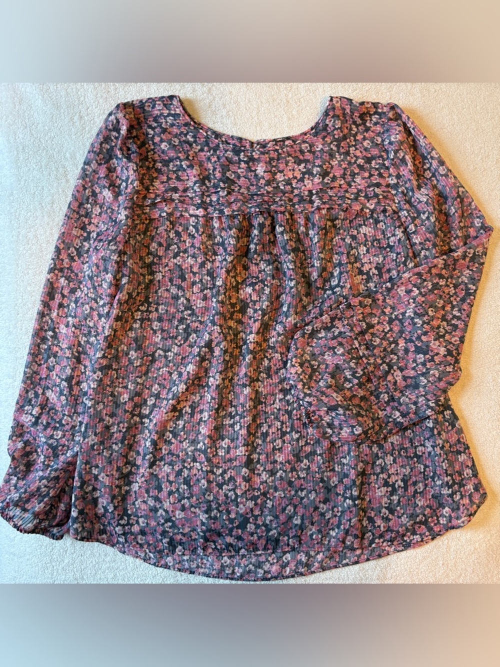 LOFT Lightweight Floral Long-Sleeve Blouse - Soft Pink/Black. Sz XL
